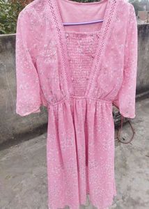 Pink Floral Print Dress(Unused)