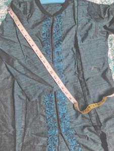 Peacock Blue Long Kurta With Chinese Collar