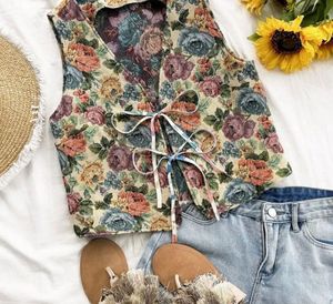 Floral Print Tie-Front Vest