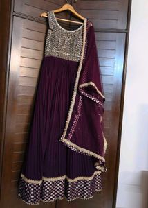 Festive Crepe Embroidered Women Ethnic Gown Set
