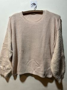 Blush Sweater with Fuzzy Sleeves