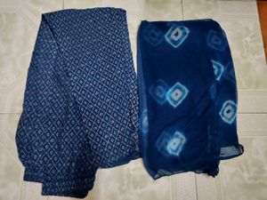 Navy Blue Embroidered Kurti Pant Dupatta Set