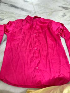 Hot Pink Satin Button-Down
