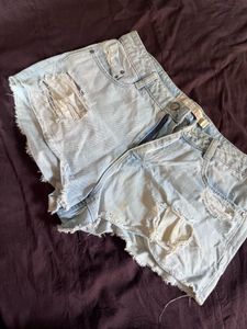 Distressed Denim Cut-Off Shorts