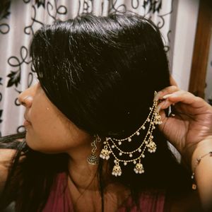 Sanjog Gold Plated Pearls Layered Ear Chain Mattil