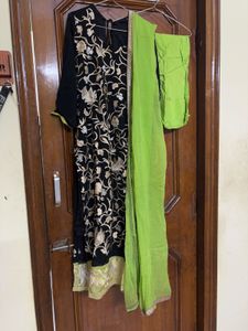 Black & Green Georgette Pyjami Suit