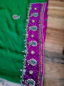Green &amp; Pink heavy handwork Saree