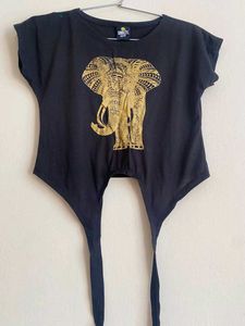 Black Graphic Tee - Elephant Print