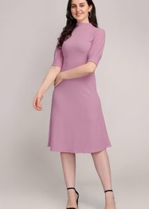 Lavender Mock Neck Puff Sleeve Dress