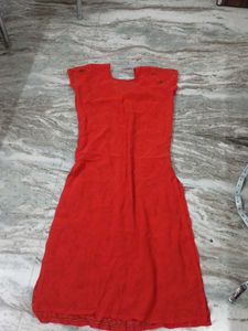 Orange Red Embroidered Kurta Set