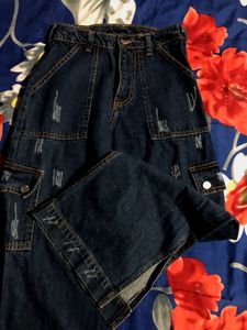 Trendy Cargo Women Blue Jeans Flared
