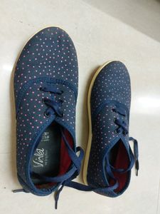 Navy Blue Shoes For Women With Pink Dots Design - Size 3.5  - 22Cm