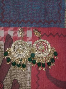 Bahara Maang Teeka Earrings Combo - Bottle Green