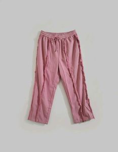 pink textured frayed trim straight fit trauser