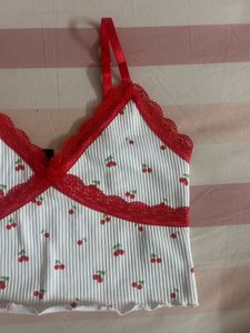 cherry printed red lace y2k top