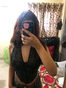 Newme rhinestone Black Halter y2k Corset Top