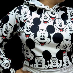 Cartoon Print Hoodie – Oversized Cute Crop Top