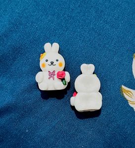 Kawaii Bunny Figurine with Rose Flower