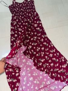 Elegant Burgundy Floral High-Low Party Dress