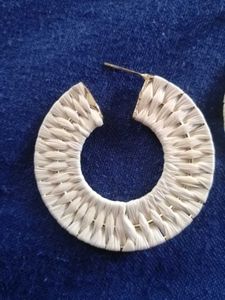 Nykaa - Off White Raffia Beige Hoop Earrings