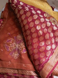 Red &amp; Gold Georgette Banarasi Dotted Saree