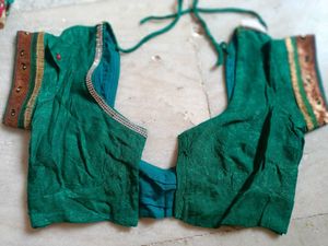Green Saree Blouse with Embellishments