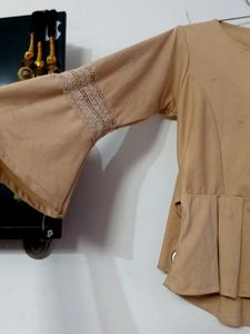 Peach Top with Lace Sleeves