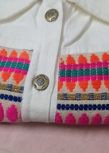 White Embroidered Denim Jacket