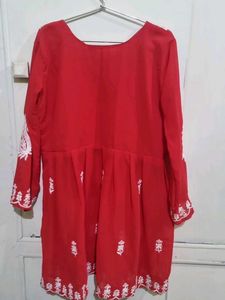 Red Beautiful New Chikankari Kurti Women