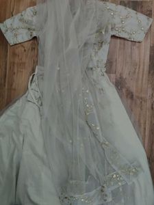 Beige Stitched Lengha Set