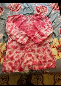 Pink tiedie work kurti