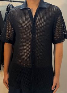 Black Mesh Button-Down Shirt