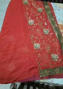 Elegant Red & Gold Floral Sari
