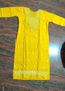 Yellow Embroidered Kurti