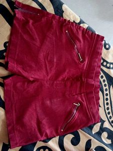 Maroon Zipper Accent Shorts