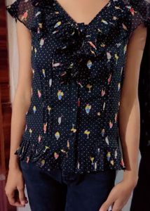 Black Ruffle Top with Fun Drink Print – For Your Q