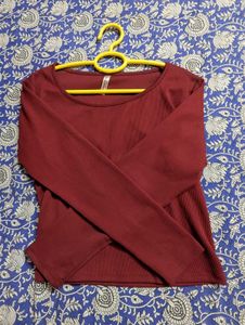 👀🫦Maroon Ribbed Long Sleeve Top👀🫦