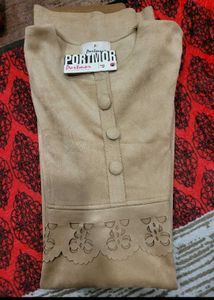 Suede Leather Elegant Tan Dress For Winter