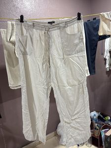 Beige Linen Blend Pants