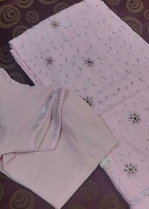 Silk georgette Baby pink saree.