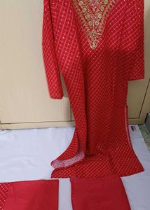 Red Embroidered Kurta Set