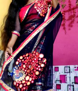 Peacock Mirror Work Saree