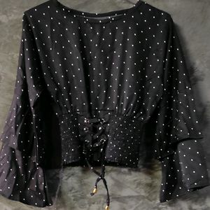 Crop Black Tie Up Top