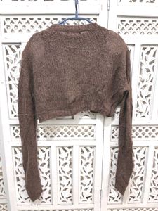 ✈️ Imported Brown Cropped Knit Sweater ()