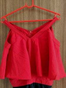 Red ♥️ Cold Shoulder Jumpsuit  Size S With Pocket