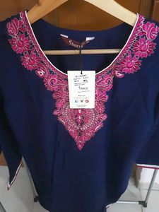 Navy Blue Embroidered Kurta