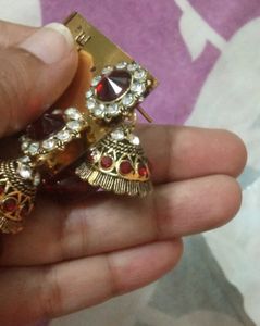 Light Weight Red Kundan Jhumki