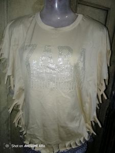 Zara Embellished Fringe Tee