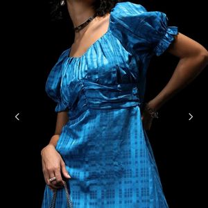 Blue Fit & Flare Rouched Dress