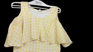 Yellow &amp; White Checked Fit and Flare Dres